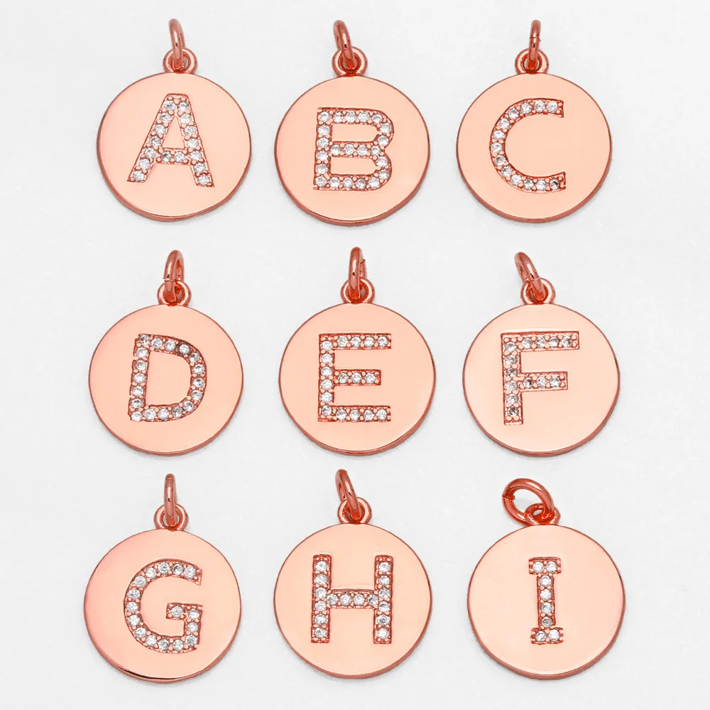 OCESRIO Small Rose Gold 26 Letters Pendants Jewelry Making Copper Zircon Handmade Initial Alphabet Findings for DIY pdta662