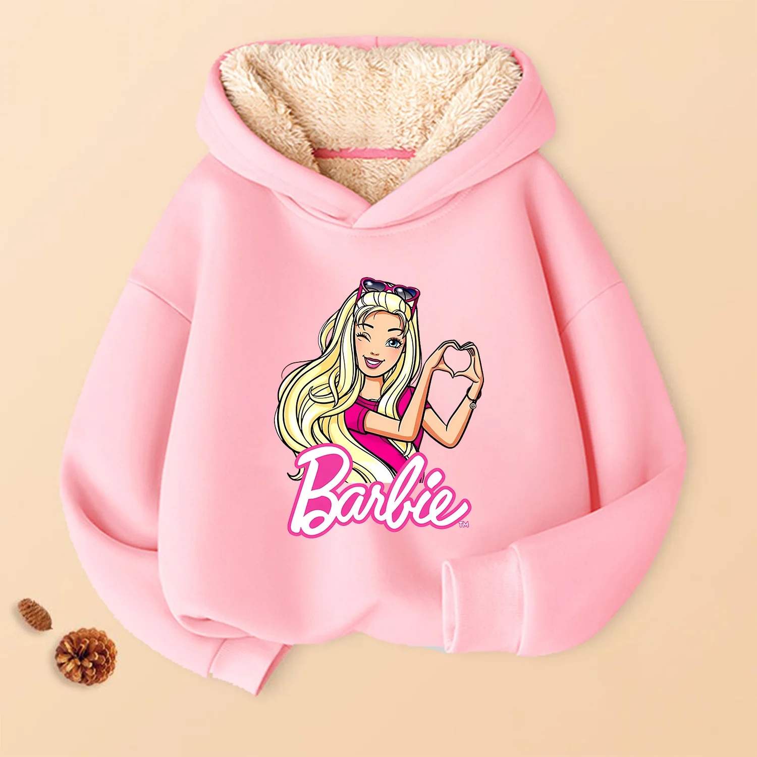 Sudadera con capucha Barbied para niñas, Sudadera con capucha rosa, Tops de lana gruesos cálidos para invierno, ropa deportiva bonita para niños, ropa informal, regalo