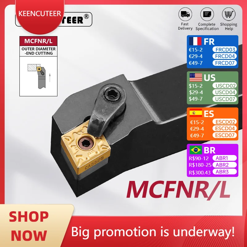 

MCFNR2020 MCFNR2525 MCFNR3232 External Turning Tool MCFNR MCFNL Lathe Bar Turning Holder CNC Cutting Tool Cutter Bar