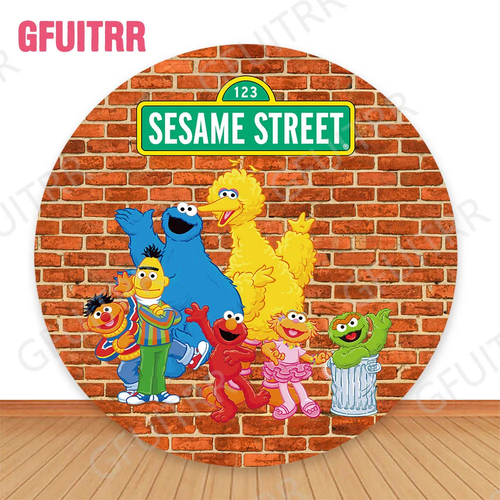 MINISO Sesame Street Round Backdrop Baby Shower Decoration Kids Birthday Party Circle Covers Vinyl Polyester Photo Background