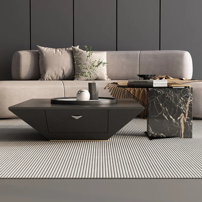 Italian Minimalist Inverted Triangle Square Coffee Table for Small Apartment Living Room Modern Marble Edge Home Furniture
