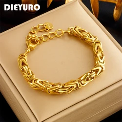 DIEYURO 316L Stainless Steel Gold Color Thick Chain Bracelet For Women Fashion Non-fading Bangles Birthday Jewelry Gifts Pulsera