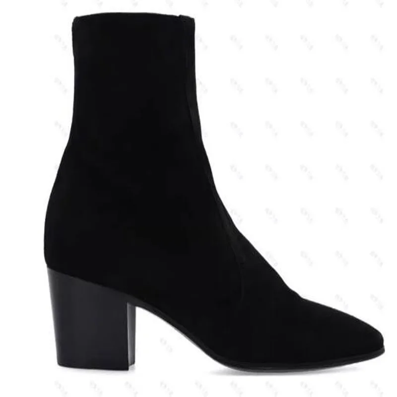 Drop Shipping British Style Black Velvet Pointed Toe 4 CM Med Heels Chelsea Boots Men Zipper Side Ankle Boots Dress Shoes Male