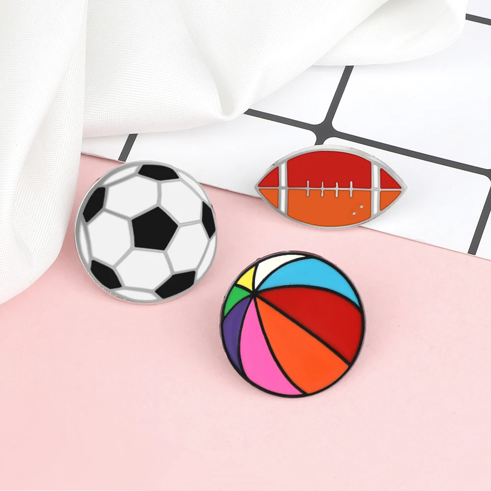 Fashion Sports Ball Lapel Pin Cartoon Football Basketball Volleyball Badminton Brooches for Women Men Kids Clothes Badge Jewelry