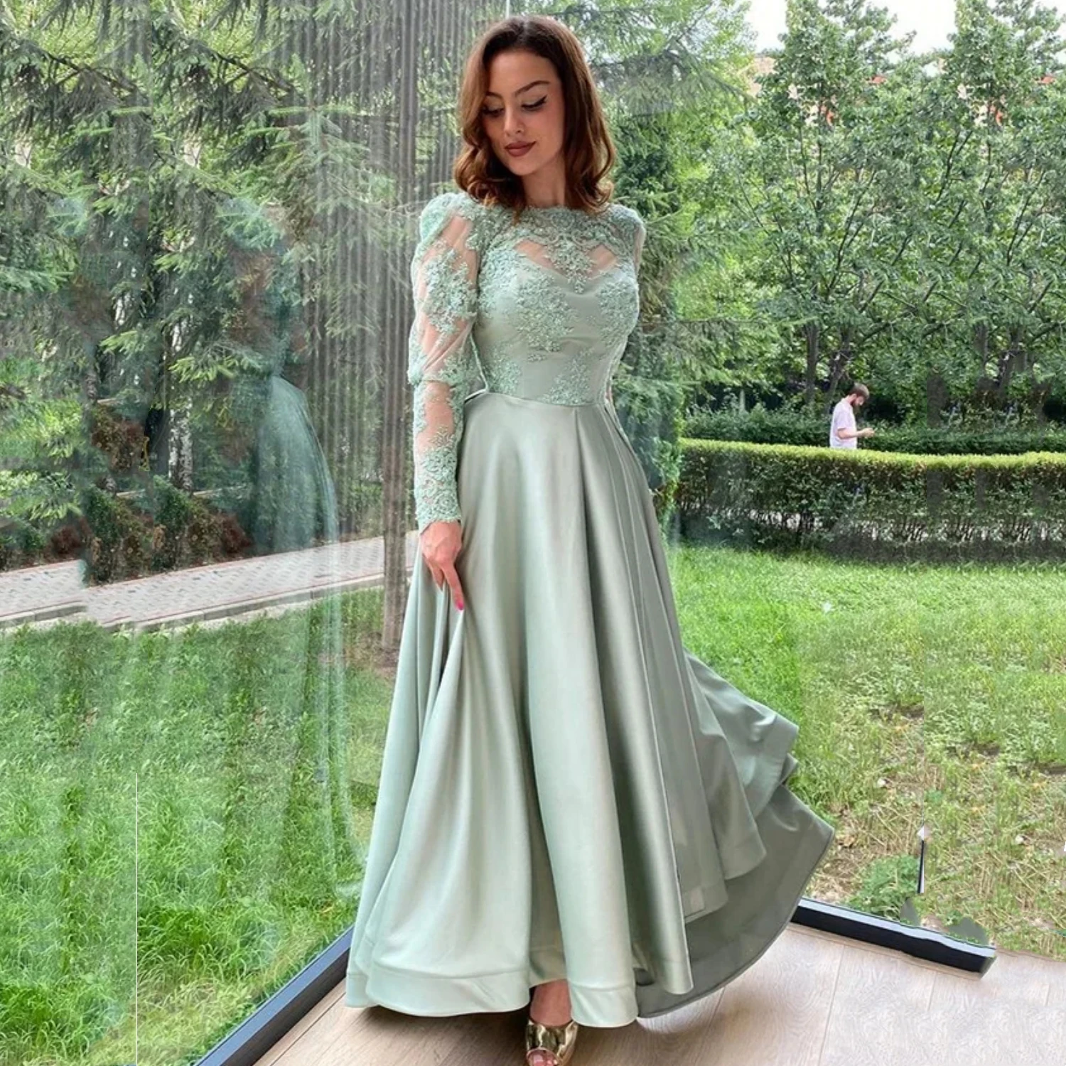 

Lucy Mint Green Elegant Evening Dresses for Women Luxury Woman Party Dress Women Elegant Luxury New in Dresses Lace Satin Slit