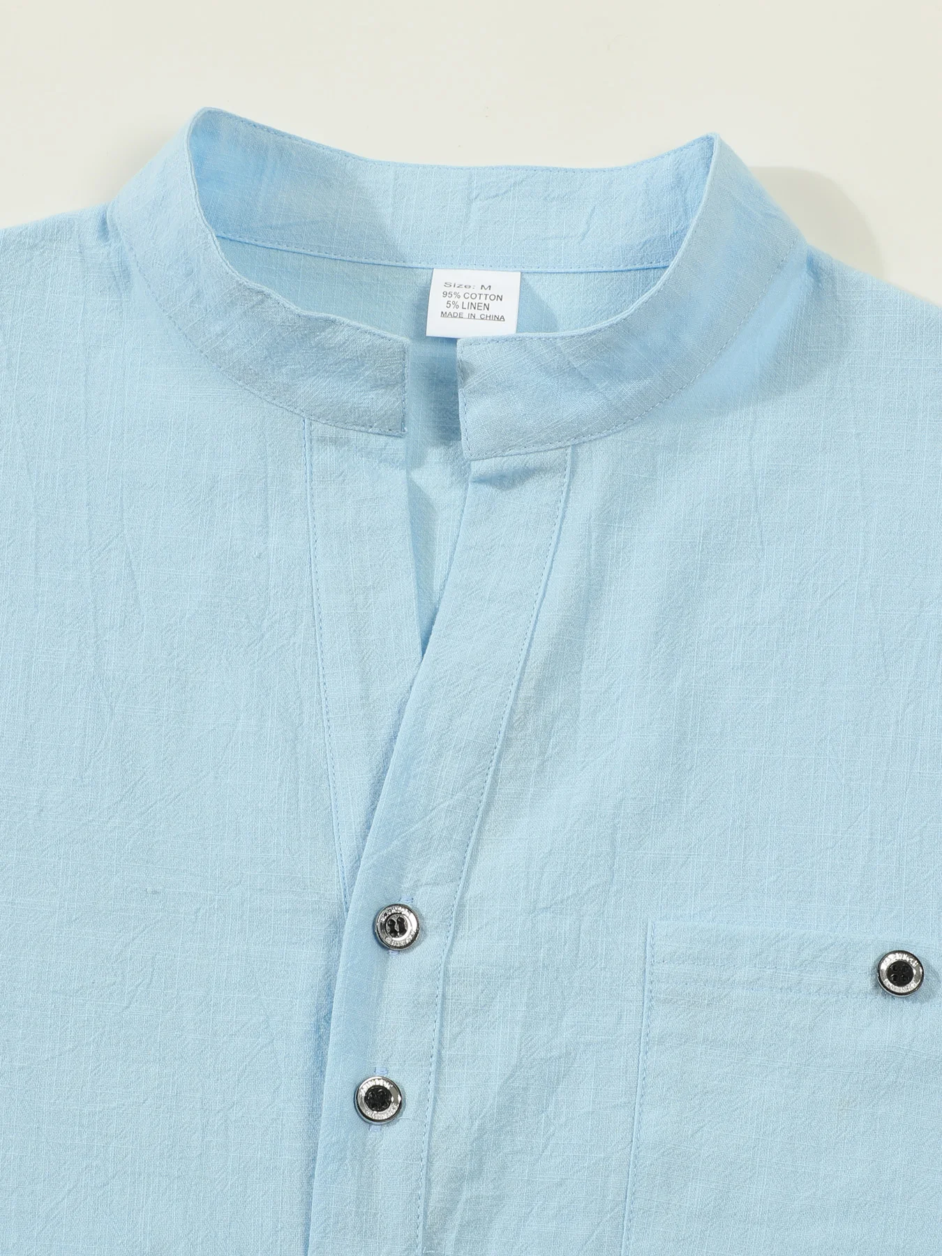 2025 خريف جديد الرجال الموضة الأوروبية القطن والقنب قميص طويل الأكمام الوقوف طوق بلون طويل الأكمام هينلي قميص #6