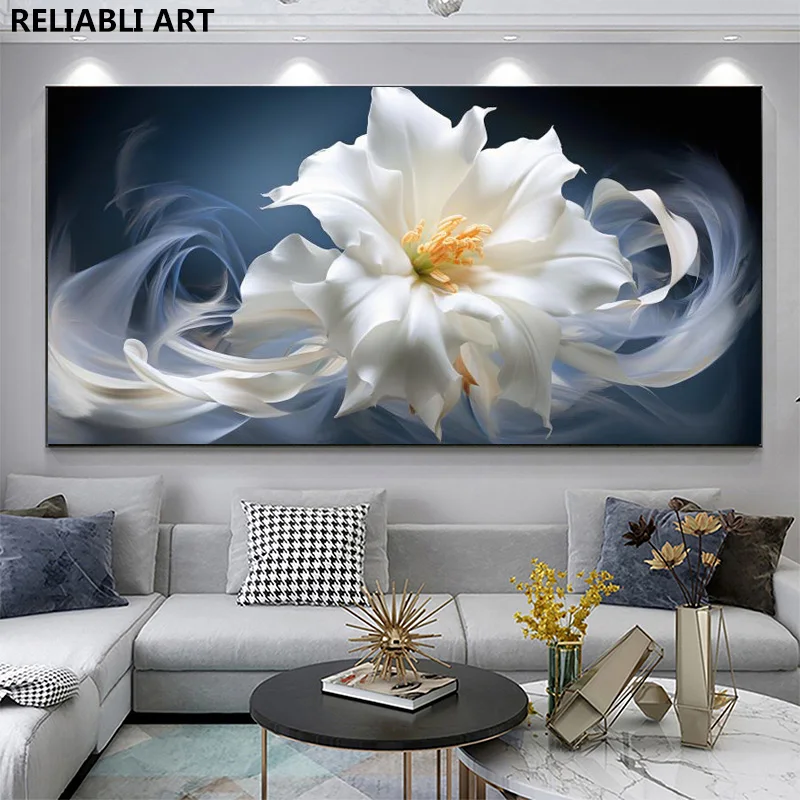 Kunstgemälde mit weißem Blumendekor, Leinwanddruck, Poster, moderne Wohnzimmer-Heimdekoration, Wandkunst, Bild Cuadros, ungerahmt