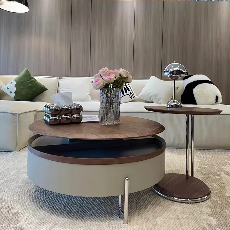 # Mid-century Modern Rock Panel Coffee Table Home Lift Storage Living Room Furniture Rotating Design Portable Eco-Friendly