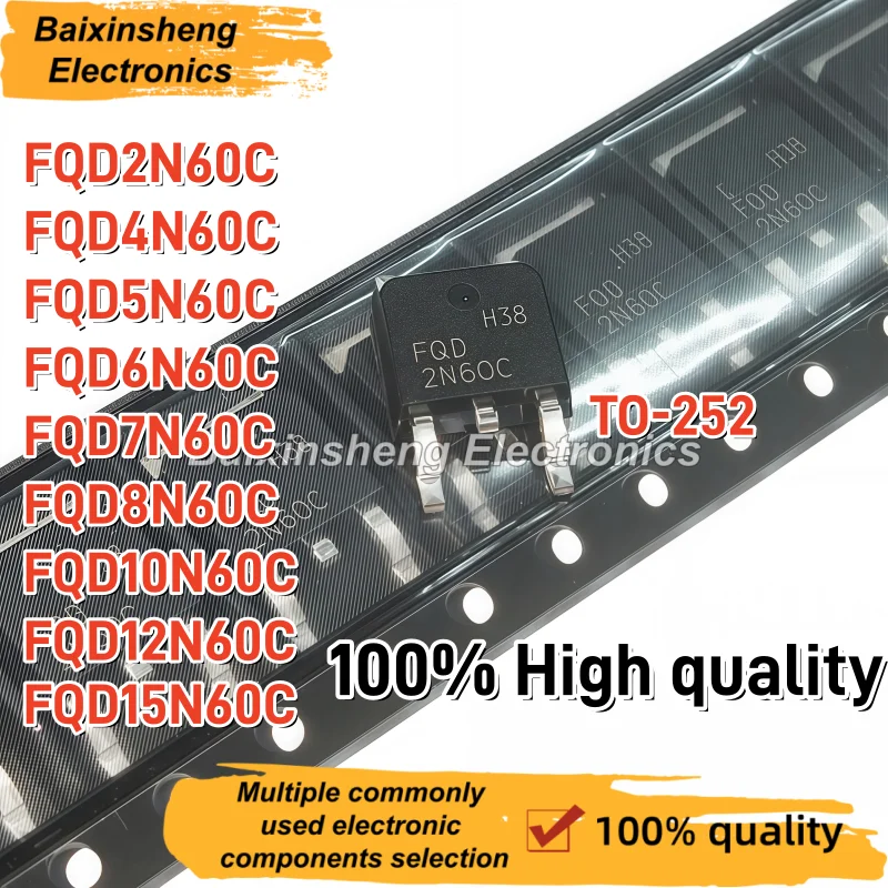 10PCS NEW Surface Mount MOSFET FQD2N65C FQD4N65C FQD5N65C FQD6N65C FQD7N65C FQD8N65C FQD10N65C FQD12N65C FQD15N65C TO-252