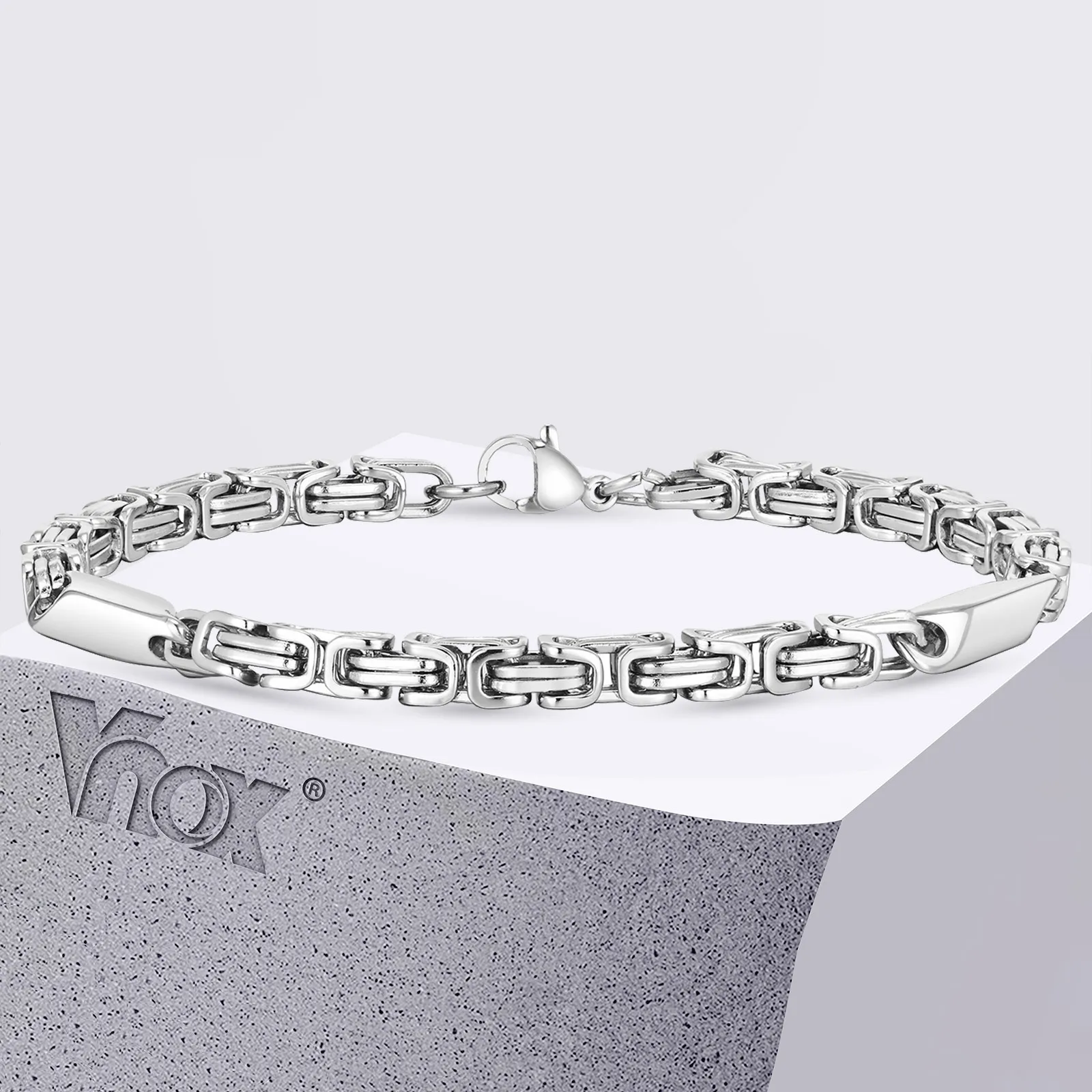 Vnox 4mm Boys Byzantine Bracelets,Creative Splicing Link Chain Wristband for Men, Cool Stainless Steel Jewelry Gift