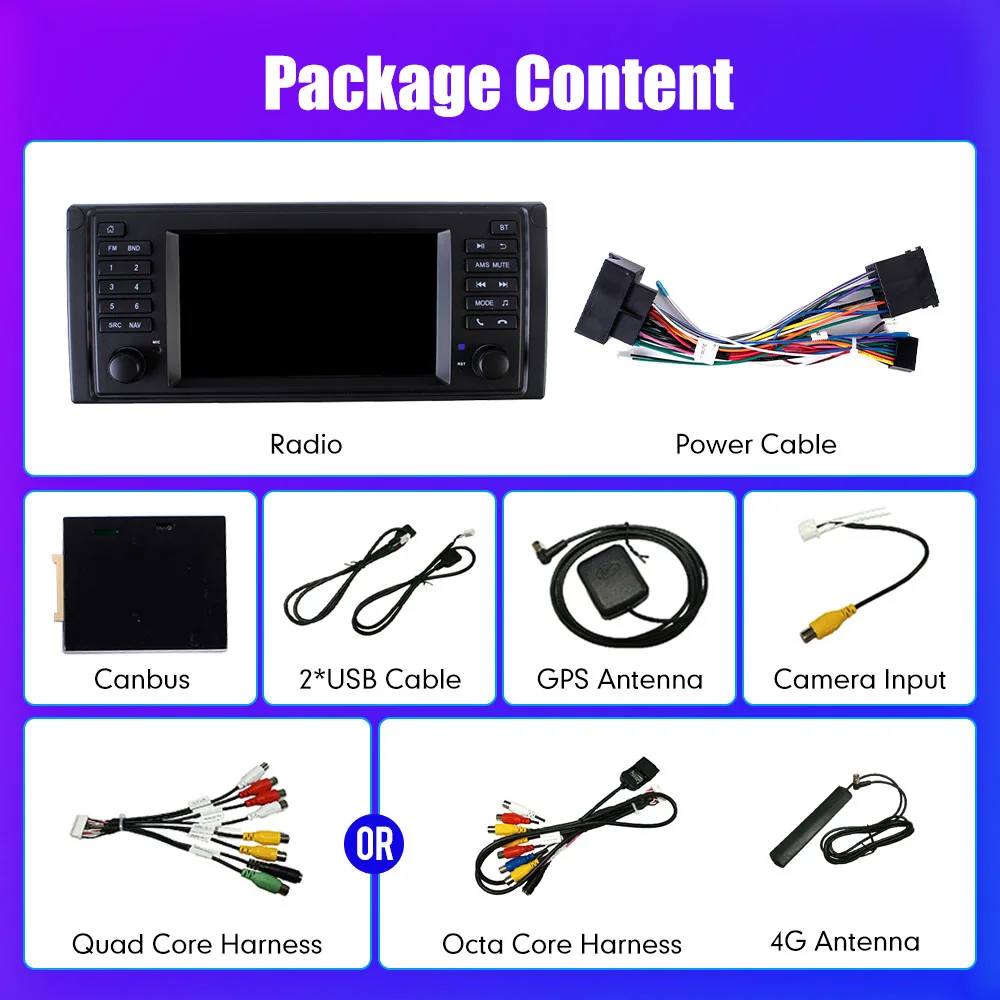 

7-дюймовый автомобильный радиоприемник Android, мультимедийный видеоплеер для BMW X5 E53 E39 E38 1996-2004, GPS-навигация, аудио стерео CarPlay Android Auto