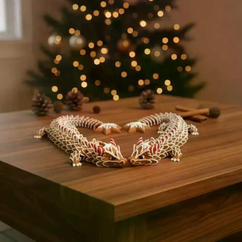 3D Printed Multi-Joint Moveable Gingerbread Dragon Ornament Imitation Cookie Material Stress Relief Holiday Christmas Gift