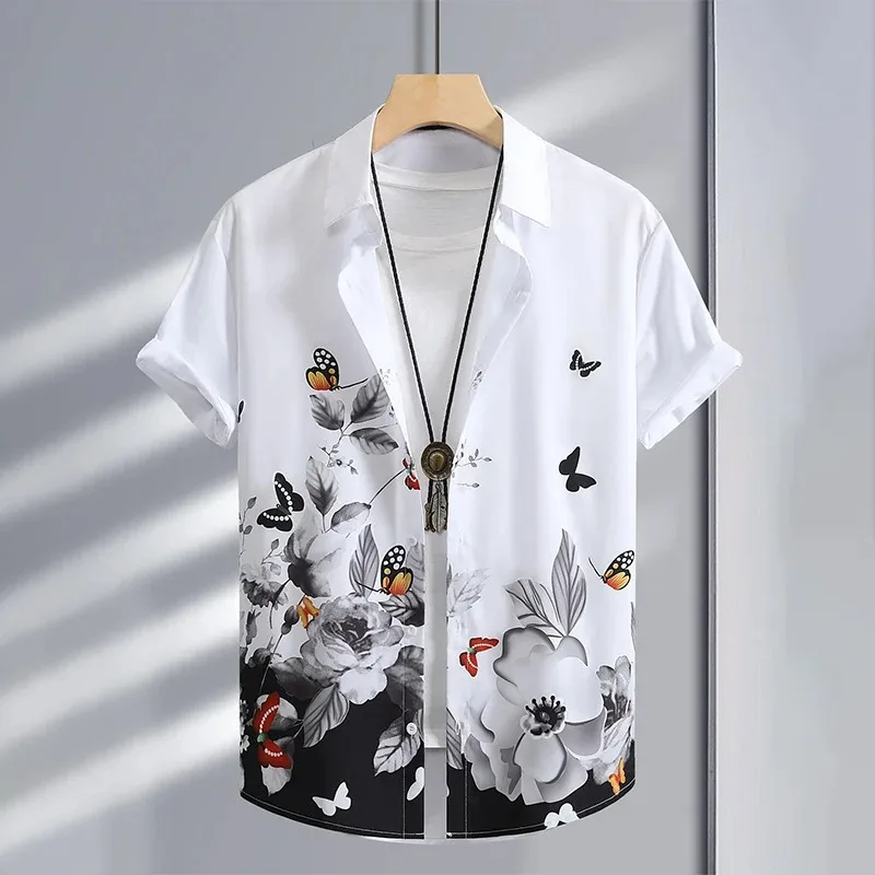 

Men Women Vacation Button-down Shirt Ropa De Hombre Summer 3D Graffiti Floral Print Shirt Fashion Casual Business Hawaiian Shirt