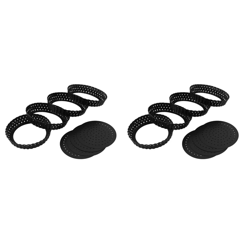 

B62B-8 упаковок Форма для пирога Quiche, 5-дюймовый круглый перфорированный противень для выпечки пиццы с антипригарным покрытием и отверстиями для тортов, пирогов, квитков