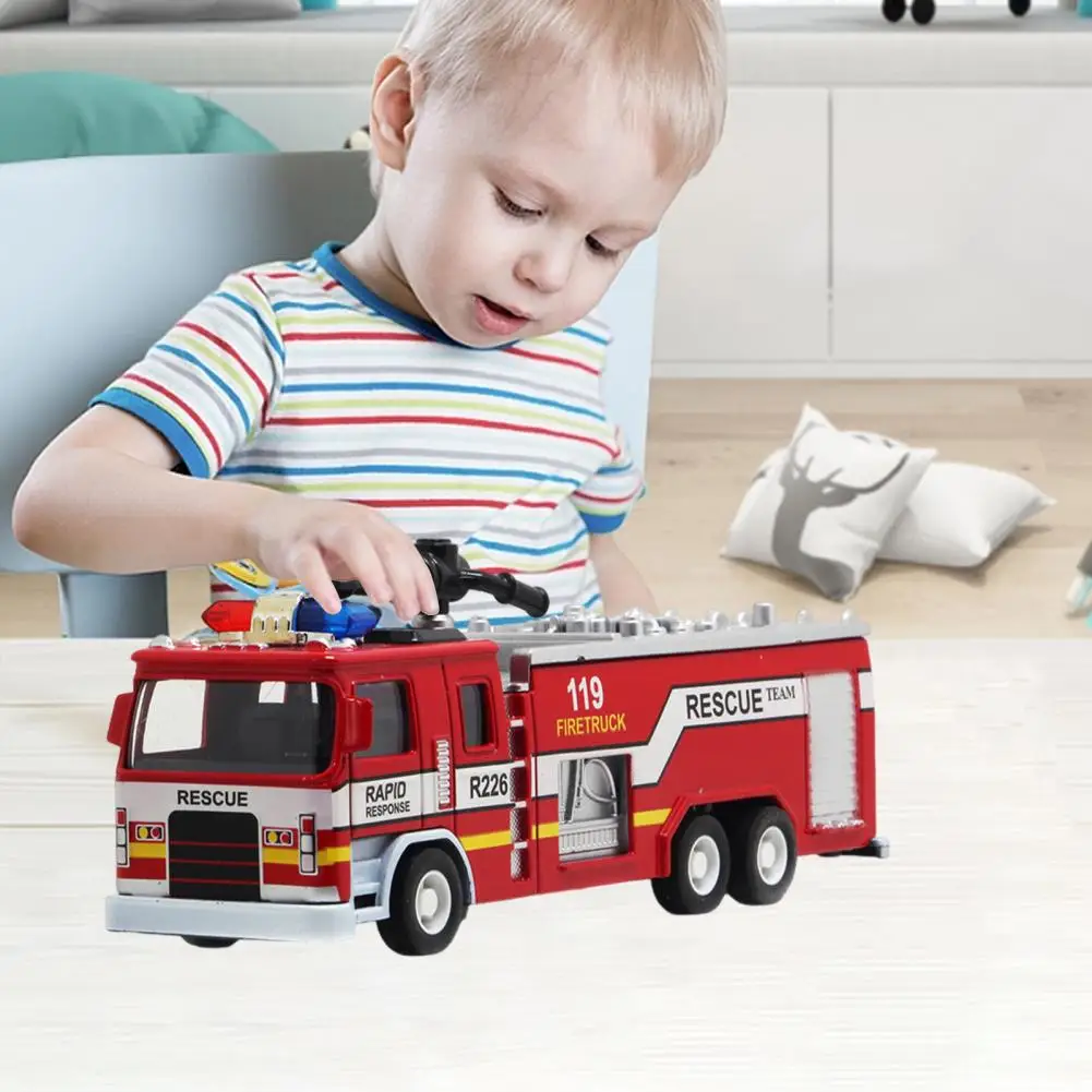 Simulation Fire-Truck Toy with Music & Light Realistic Ladder Water Tank 1:32 Scale Miniature Vehicle Toy Ornament Plastic Worki