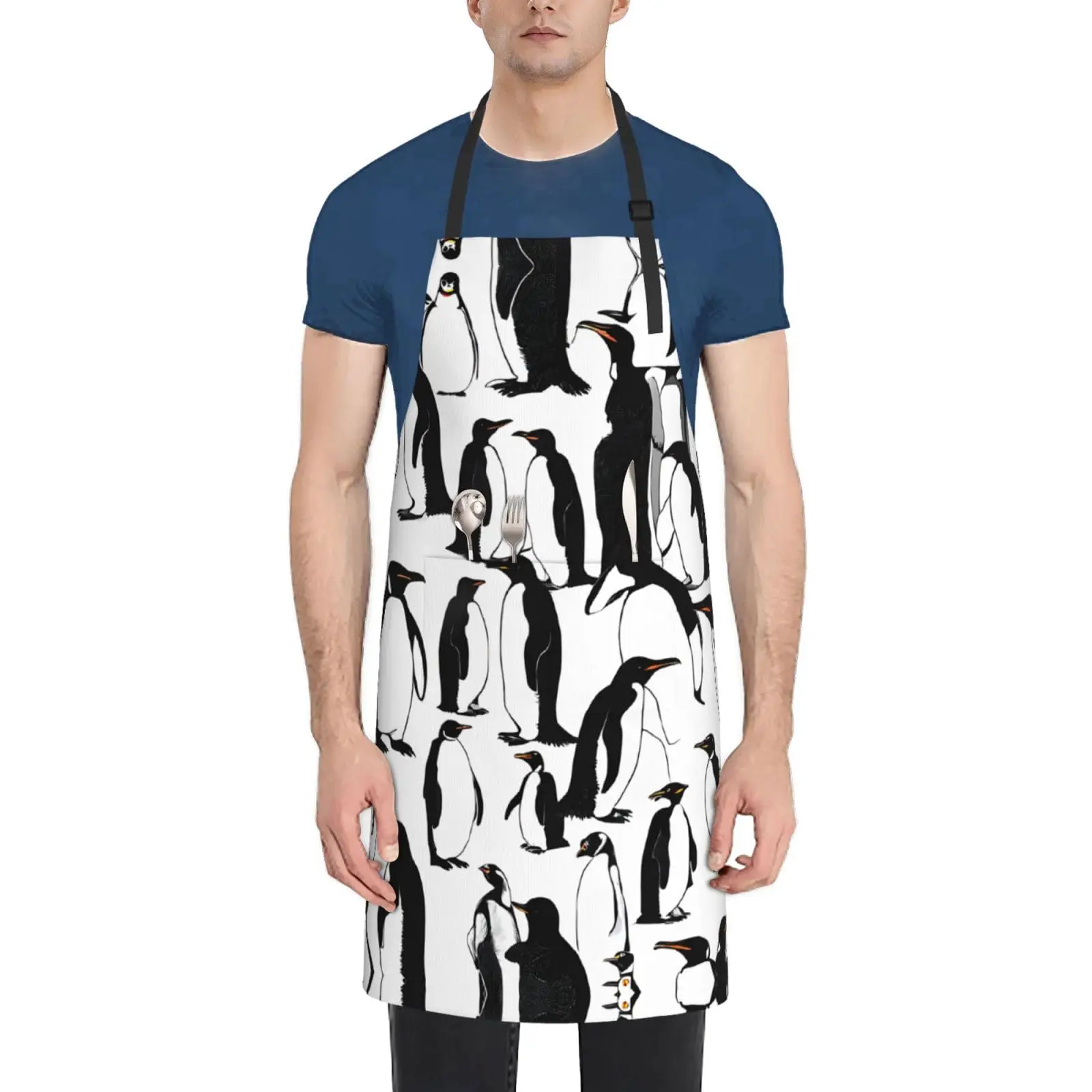 

Cute Baby Penguins Sketch Print Aprons For Women,Adjustable Chef'S Apron With Pockets Aprons For Women Men Kitchen