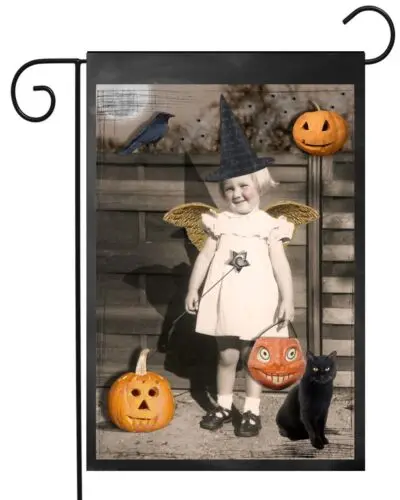 Little Girl Witch with her Cat    Garden Flag  Double Sided   Quality