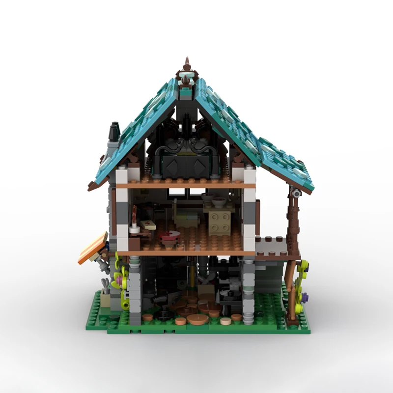 Modèle de vue sur la rue médiévale, briques de construction MOC, magasin de forgeron, technologie modulaire, cadeaux de vacances, assemblage de jouets pour enfants, costume