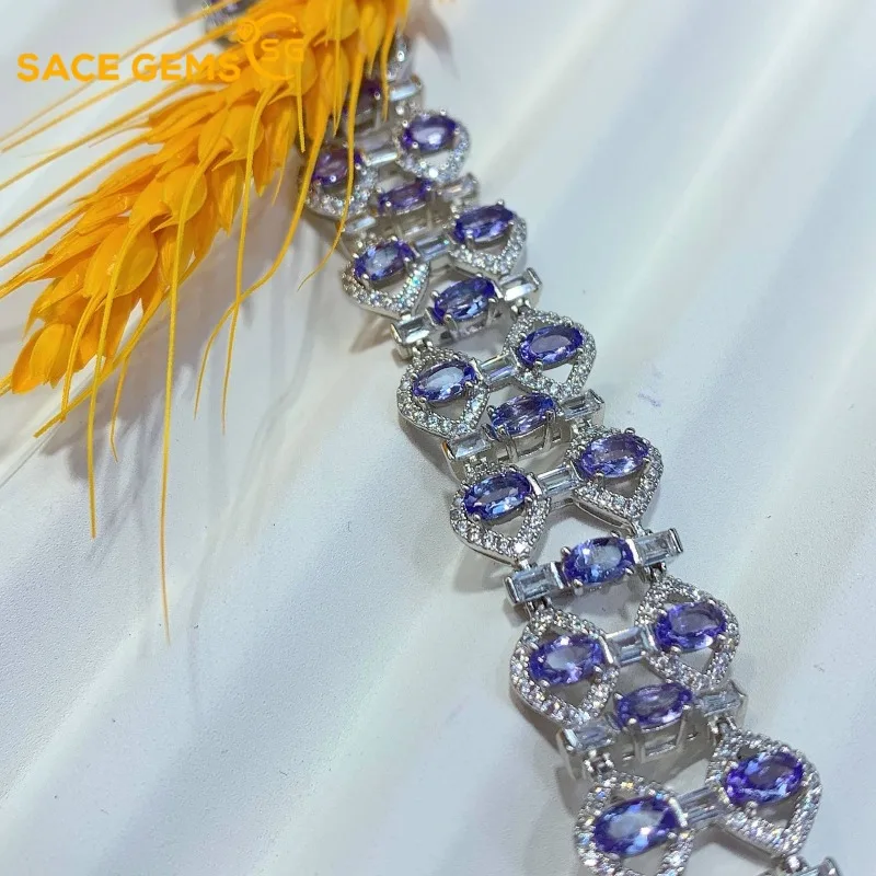 

SACE GEMS New 925 Sterling Silver 3.5MM Natual Tanzanite Gemstone Bracelrts for Women Engagement Cocktail Party Fine Jewelry