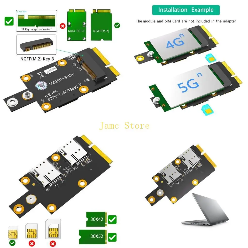 

LX0B NGFF to Mini PCI e Adapter for 3G 4G Easy Wireless Module Integration