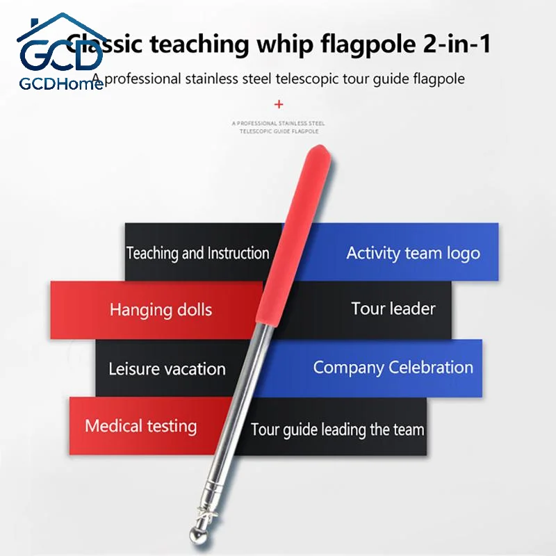 Portable 1.2M Extendable Steel Teaching Wand Flag Pointer Stick for Travel Tour Guide Parade Group Guide