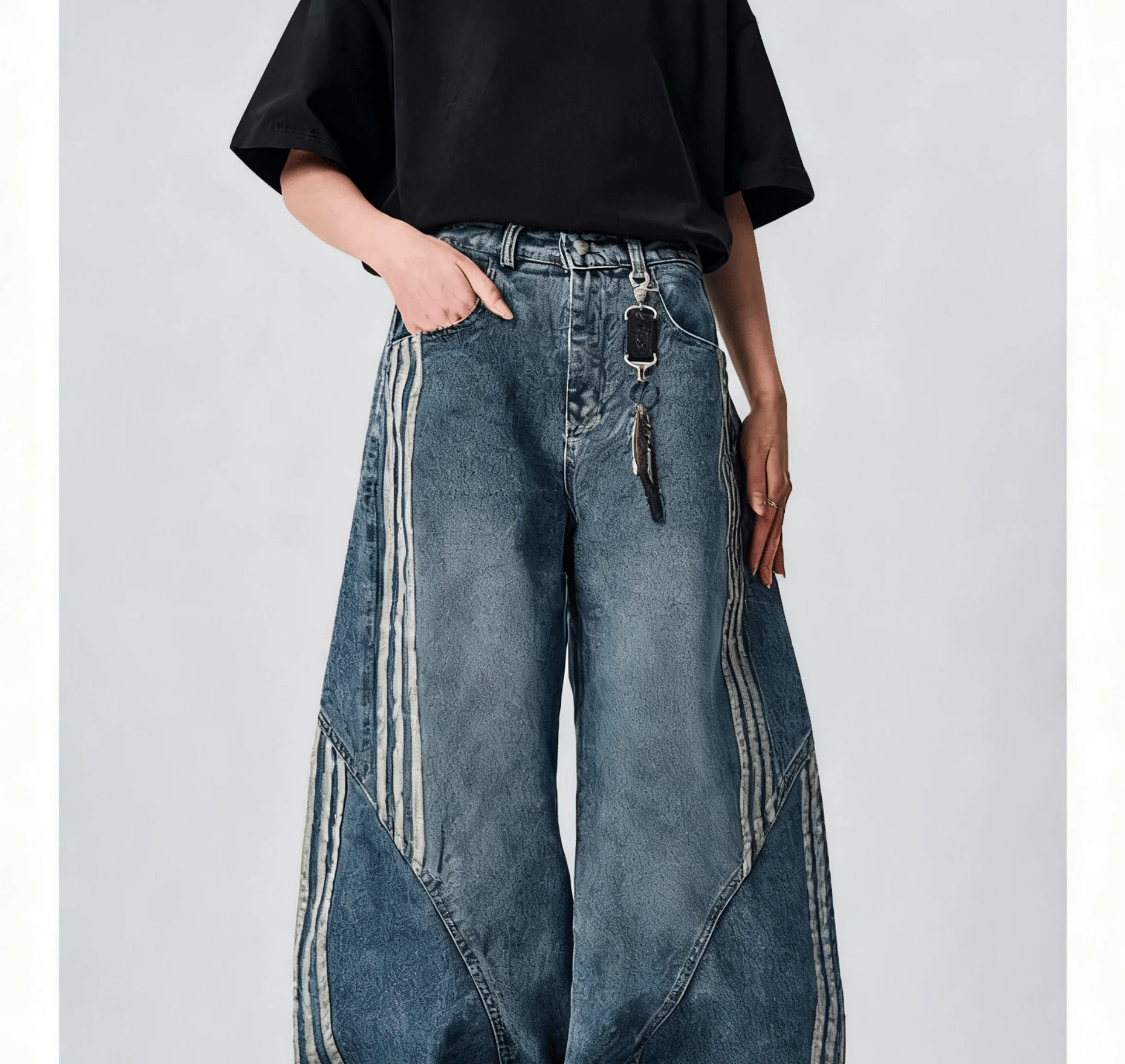 جينز نسائي واسع الساق عتيق Y2K إعادة بناء مخصص متعثرة شريطية من قماش الدنيم سروال عصري مريح مناسب