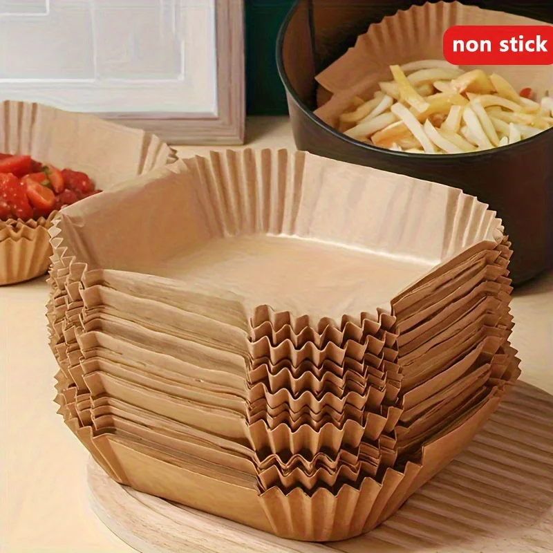 Air Fryer Liners Square Baking Paper Pads Unbleached Non Stick Ruffled Edges Disposable Kitchen Supplies For Holiday Cooking Pro