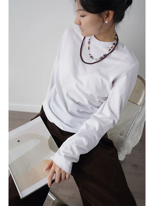 

VEENJOY25 Classic round Ne Long Sve T-irt Versatile Layering Overhead Sle Acetate Women's Casual Faion Top