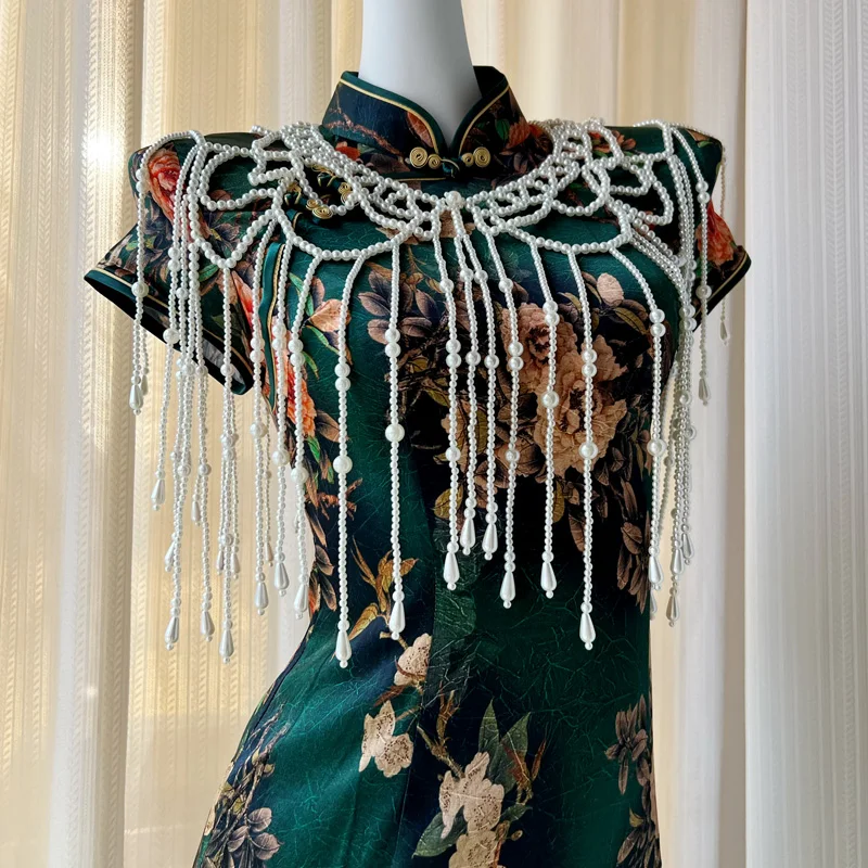 ヘビーウェイトパールクラウドショルダー古代風多用途手作りビーズクラウドショルダー明王朝漢服チャイナドレスアウターウェアタッセル