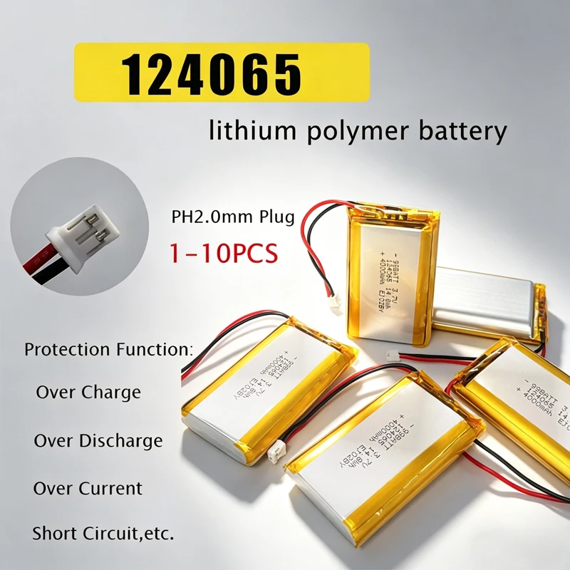 3.7V 4000mAh 124065 Polymer Lithium Battery PH 2.0mm 2pin Plug for Solar Toy Digital Electronic Smart Home Bluetooth Headset GPS