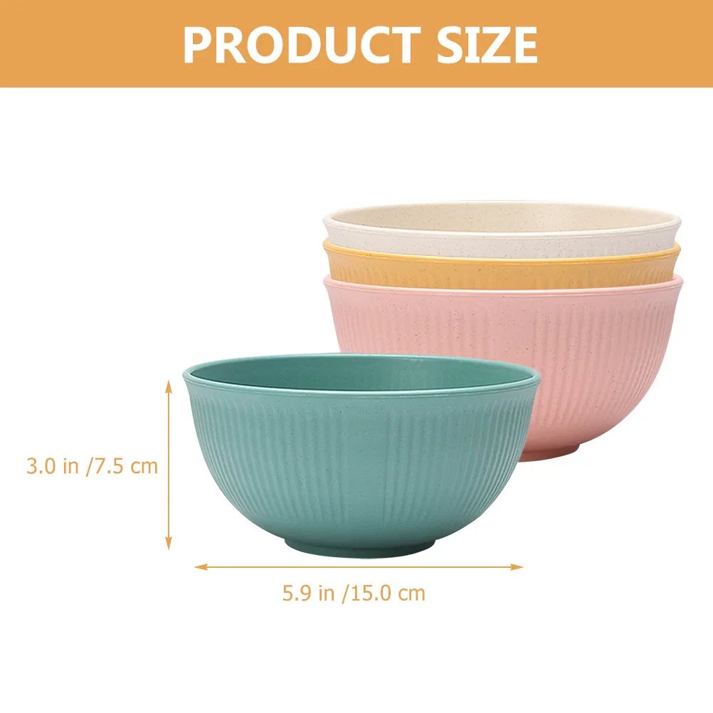 4Pcs Wheat Straw Ramen Bowl Set Sturdy Unbreakable Soup Cereal Rice Bowls Kitchen Household Tableware Cereal Bowl view 4