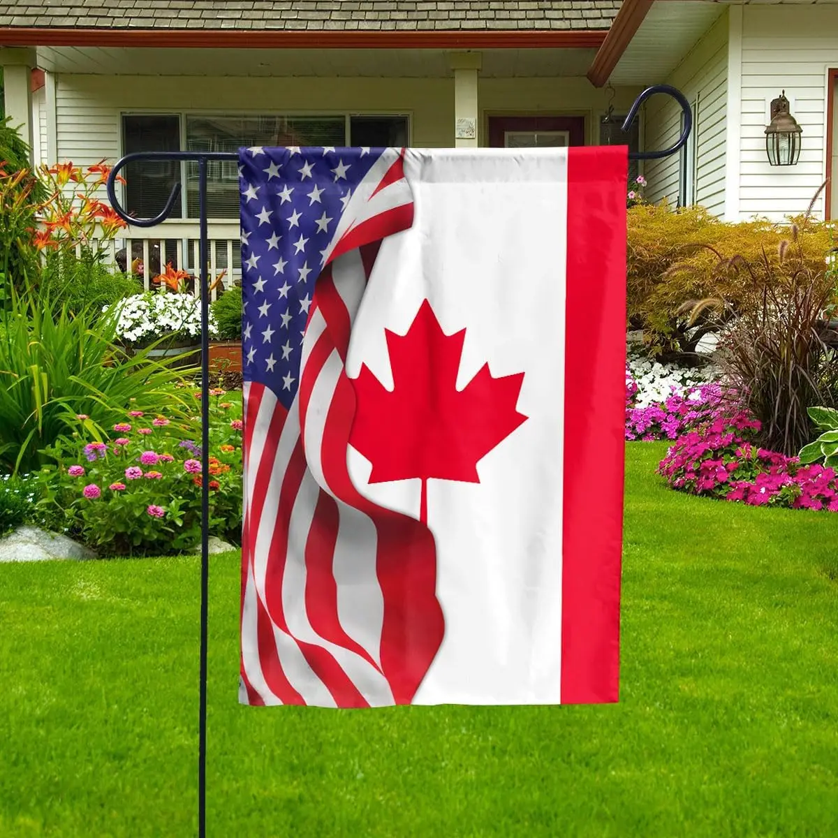 American-Flag Waving Show Canada Flag Canadian American Friendship Root House Flag (29.5