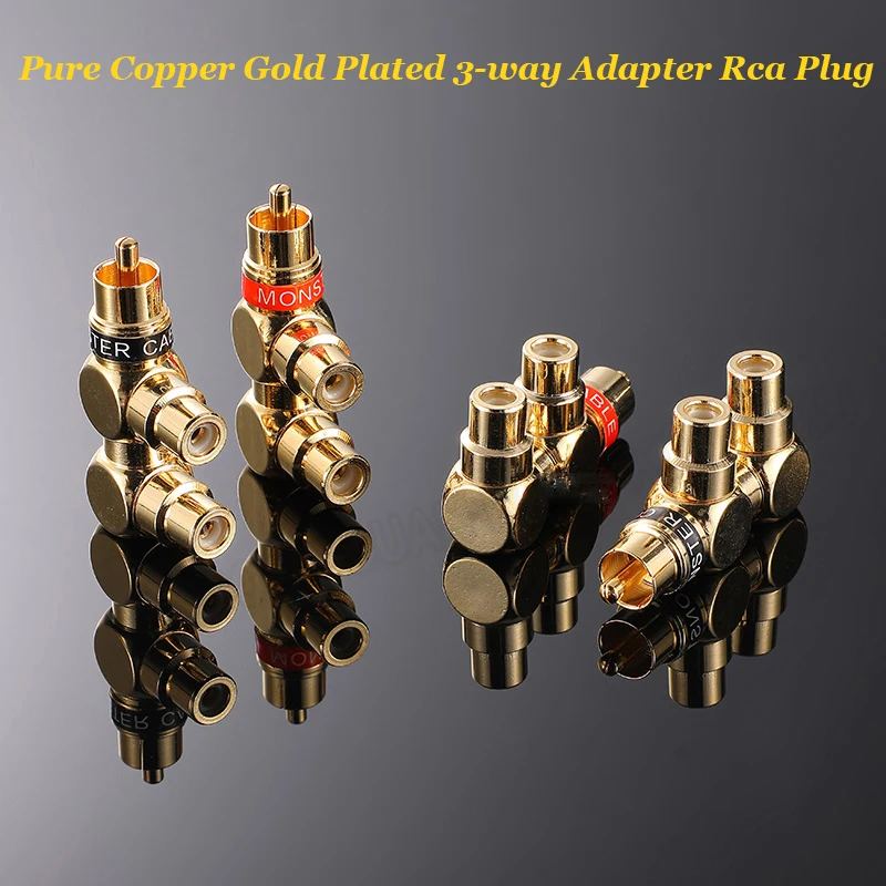 Pure Copper Gold Plated Audio 3-Way Adapter RCA Plug One to Two Adapter One Male Two Female Connector RCA Plug