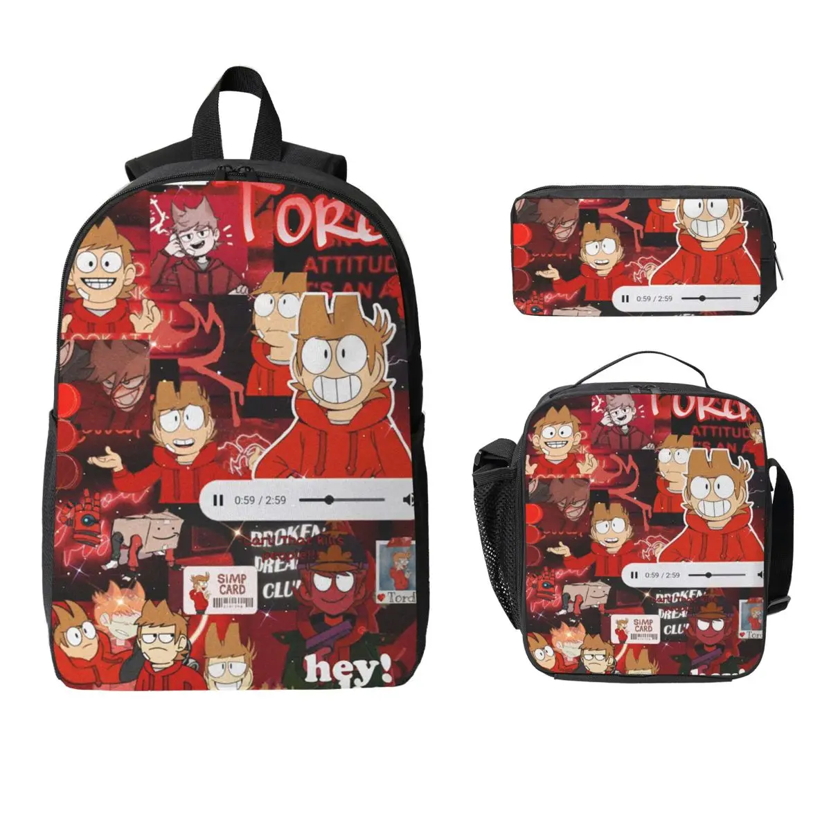 

Eddsworld Backpack Student Boys Girls BookBag School Bag Computer Shoulder Bags 3ps Insulated Lunch Bag Pencil Case