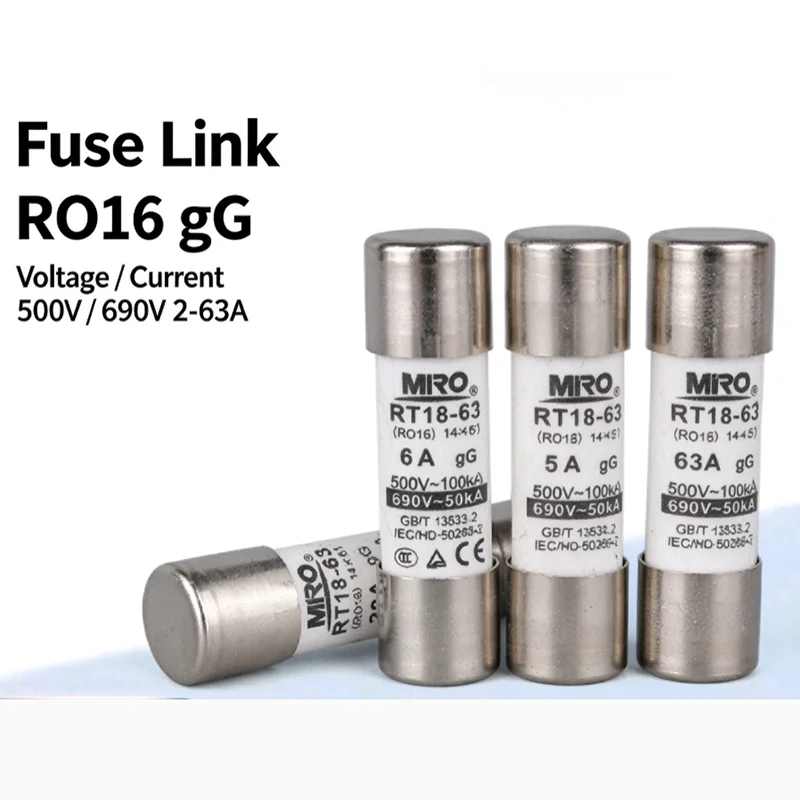 10 PCS MRO RO16 gG R016 RT18-63 500V 690V 14 * 51 16A 20A 25A 35A 40A 50A 63A 14x51mm ceramic fuse tube fuse core