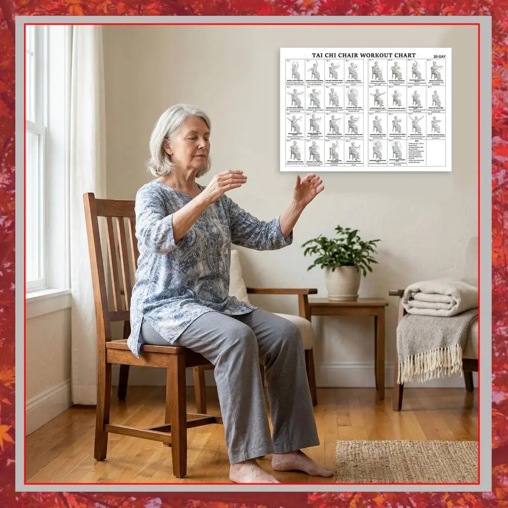 11.81 X 17.72 Inch Canvas Seated Exercise Charts Hanging Tai Chi Printing Easy Display Chair Yoga Chart Poster Print Foldable