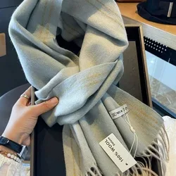 2024 luxury new pure wool scarf plain color double-sided scarf winter warm scarf art RETRO scarf for men and women