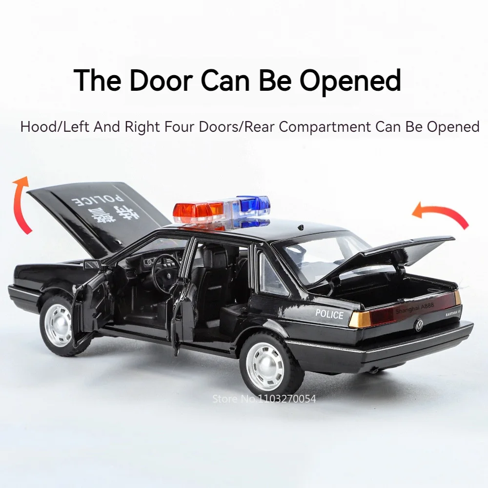 1/24 Santana modèles de voiture jouets moulé sous pression en alliage voitures de Police 6 portes ouvertes pneus en caoutchouc son lumière véhicules cadeaux d'anniversaire pour les enfants