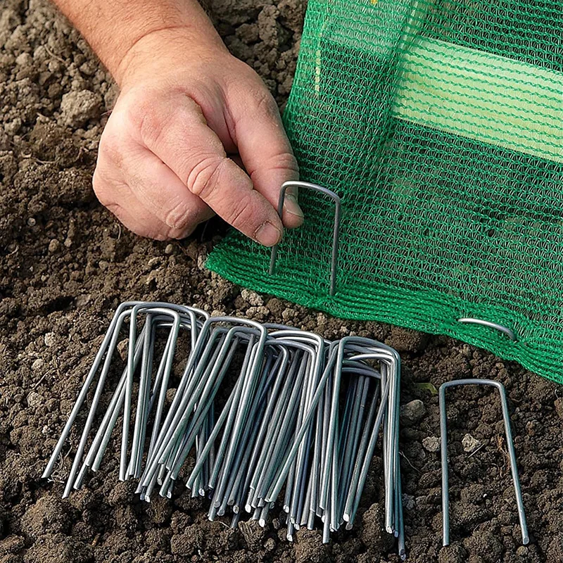 U-type Garden Staples Heavy-duty Fence Tubing Stakes Sod Pins Galvanized Landscape Spike for Holding Lawns Barrier Ground Nail