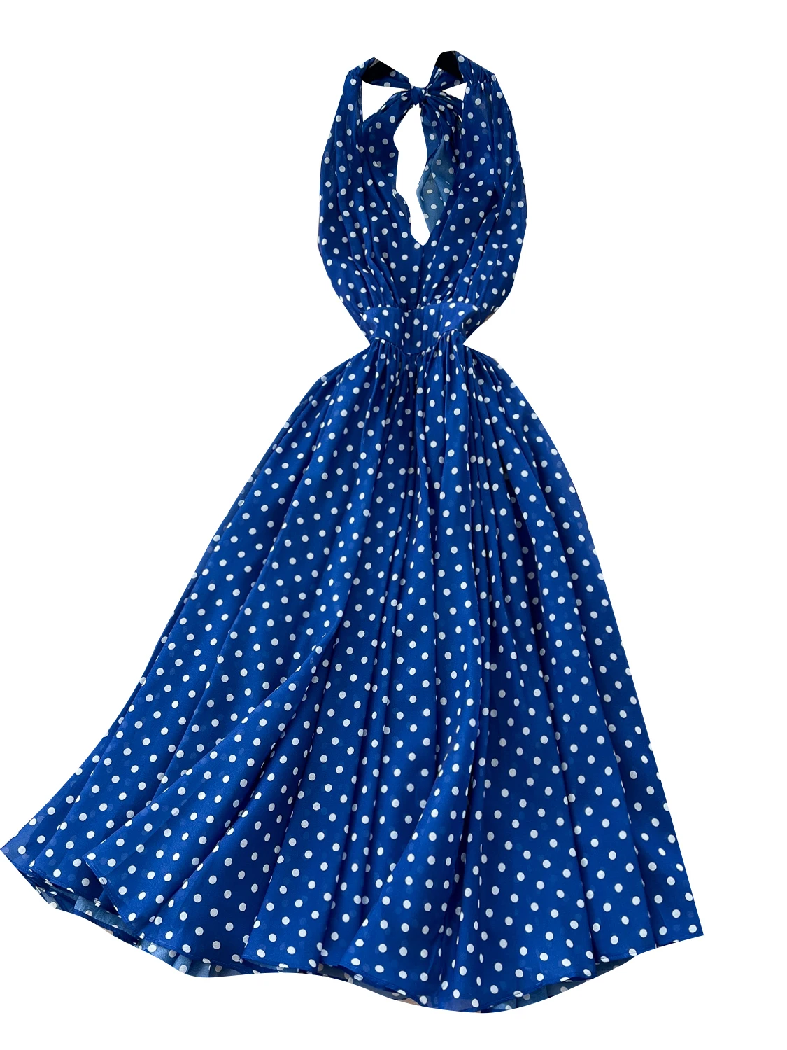 여름 휴가 스타일 물방울 무늬 오프숄더 딥 V넥 롱 드레스 여성용 하이웨이스트 A라인 스커트 한국 버전 출퇴근룩