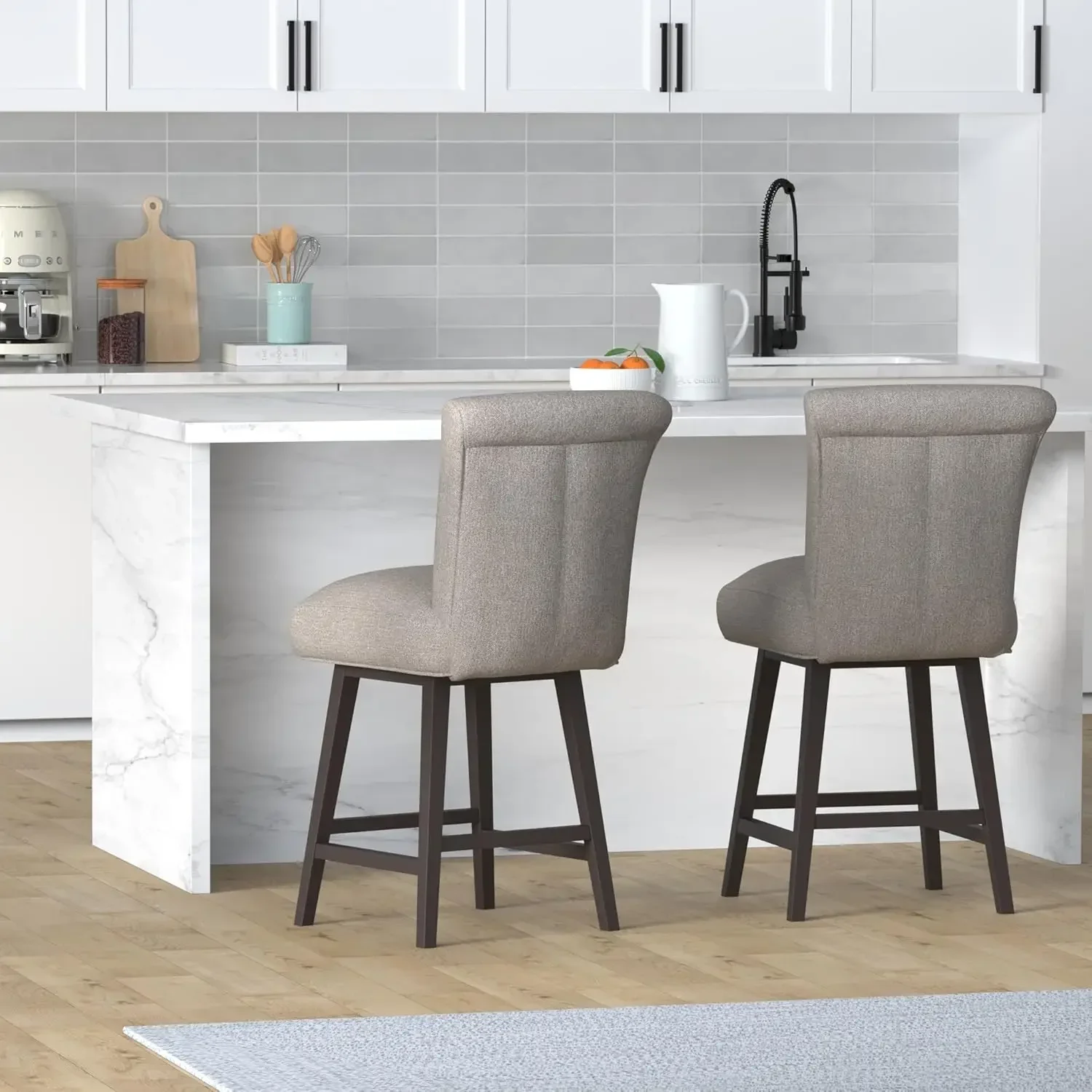 [Limited Time Offer, Buy Now!]26 Inch Counter Height Swivel Bar Stools Set of 2, FSC Certified Modern Fabric Swivel Barstool Cha