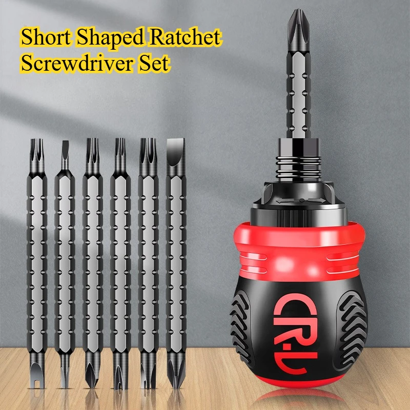 Short Shaped Ratchet Screwdriver Set Radish Head High Hardness Labor-Saving Multi-Functional Dual-Purpose Tool Red