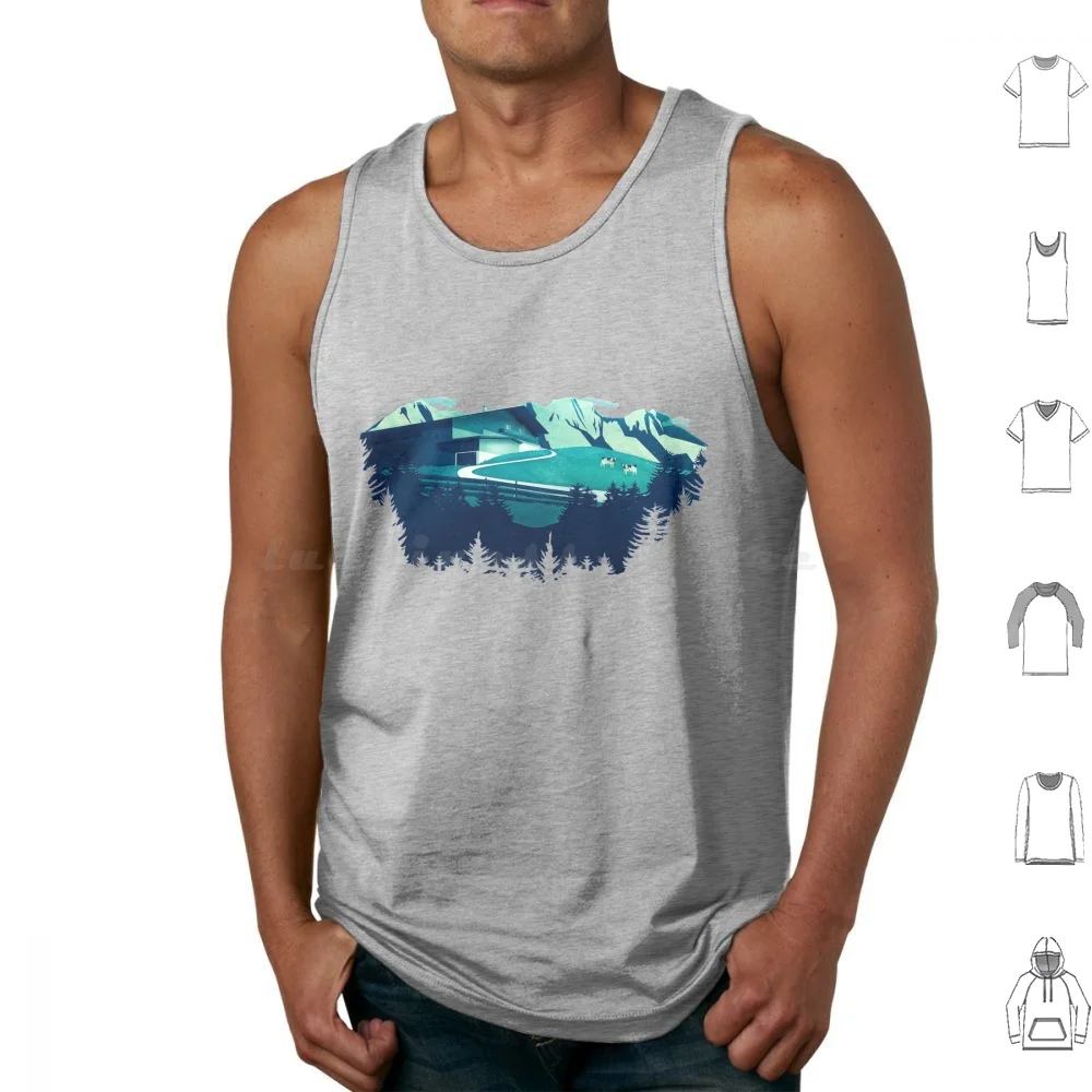

Alpine Hat Tank Tops Vest Sleeveless Alpine Cap Cow Alps Mountains Glow Darkness Stars Field Fence Trees Magic Farm Austria