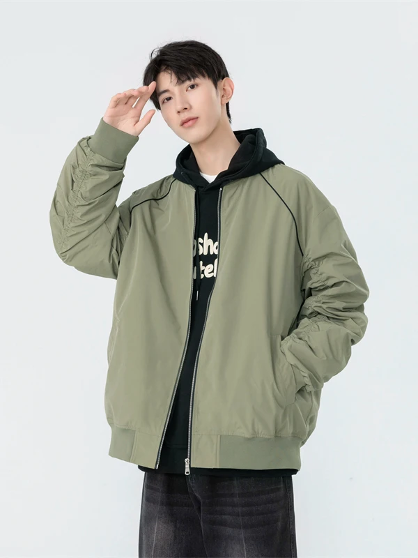 

Men's Deconstructed Sve Folded Jaet Baseball Collar Loose Simple Spring Autumn Functional Sle Polyester Fiber Zipper C...