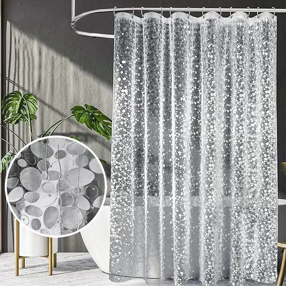 Bathroom Shower Curtain Transparent Lining Waterproof Bathtub Bathing Cover PEVA Mildew Proof Cobblestone Curtain with Hooks