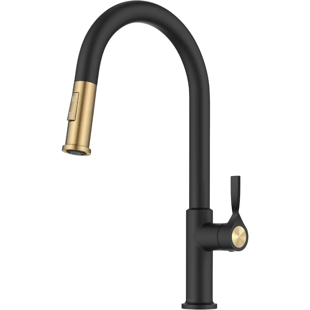 

Кухонный смеситель KRAUS Torak Pull Down из матовой латуни/матового черного цвета с 2-функциональным распылителем, предварительно прикрепленными линиями воды, a