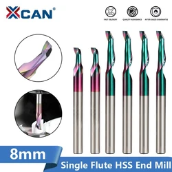 XCAN Milling Cutter 8mm Super Coated Single Flute HSS End Mill for Aluminum Door Window Cutting CNC Aluminum Cutting Router Bit