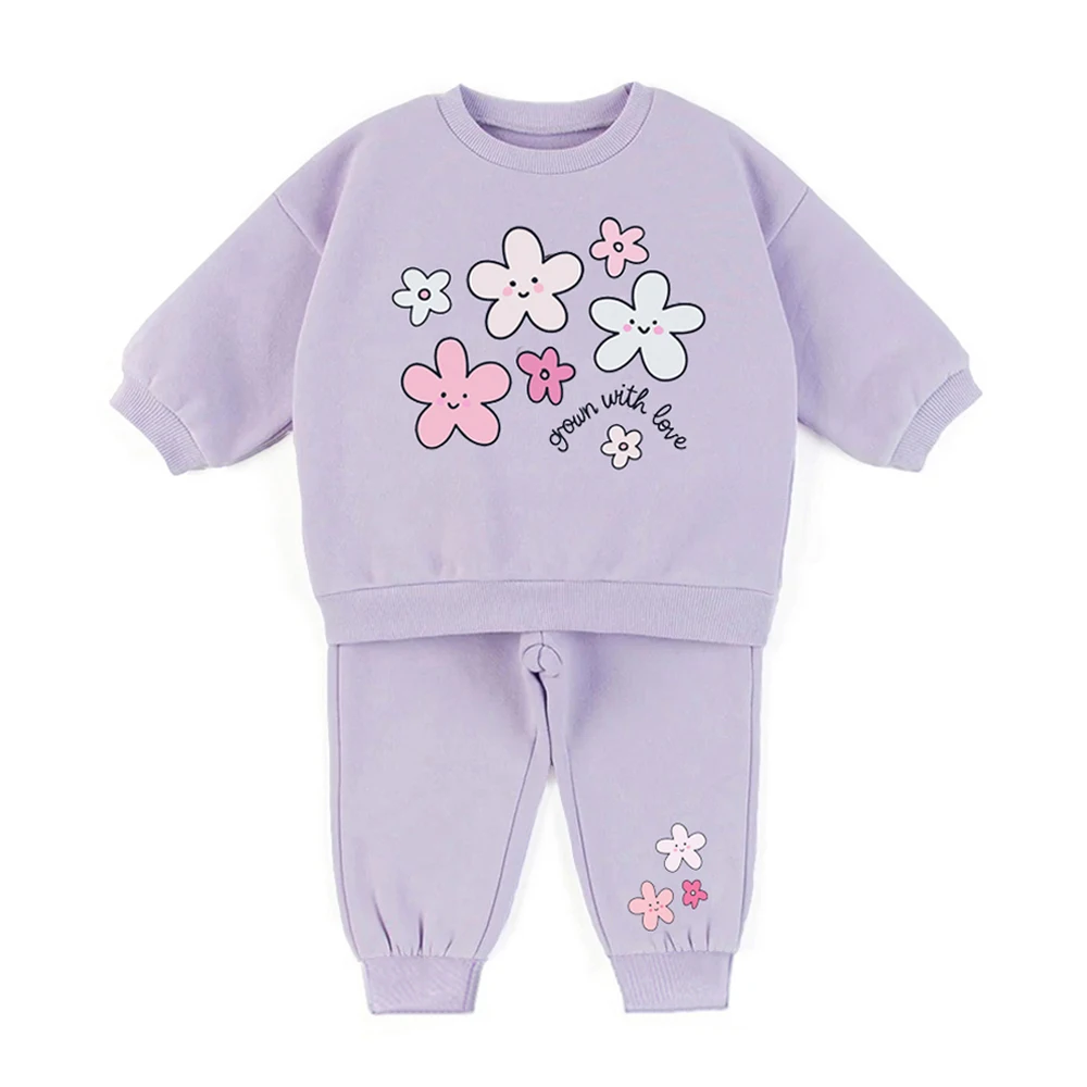 Outono inverno criança bebê menina ternos dos desenhos animados engrossar moletom + calça crianças menino roupas