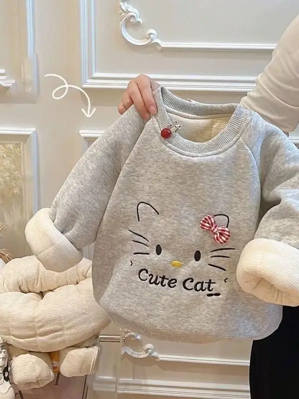 

Утепленная хлопковая толстовка с капюшоном для детей, осенне-зимний модный теплый лонгслив, комплект одежды для девочек