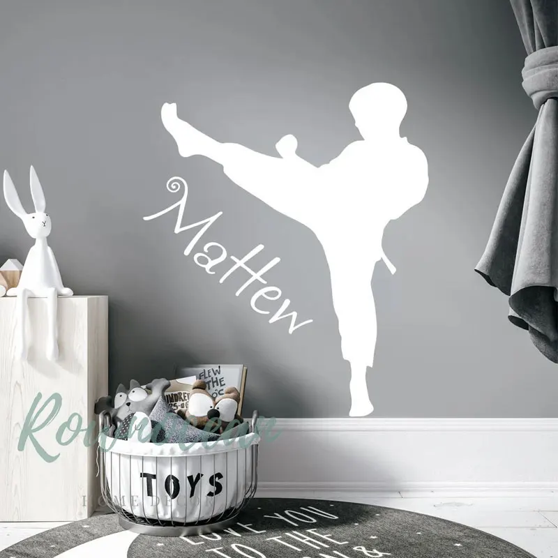 Custom Boys Name Wall Sticker Karate Taekwondo Vinyl Home Decor Kids Room Children's Bedroom Nursery Martial Artort Decals AB01